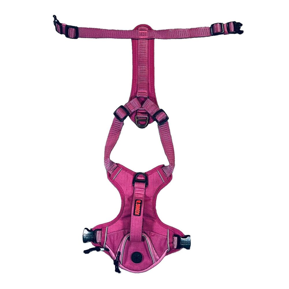 KONG Reflective Adjustable Dog Harness Pink Small with wastebag pocket